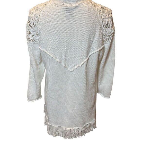 Akira ART TO WEAR White Long Button Cardigan FRINGE Jacket Cottagecore SZ S - Picture 3 of 6